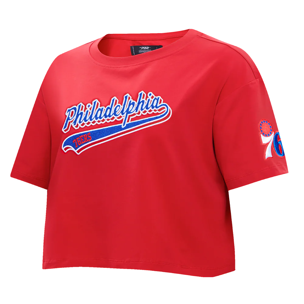 NBA PHILADELPHIA 76ers SCRIPT TAIL WOMEN'S SJ BOXY TEE (WHITE) - Image 2