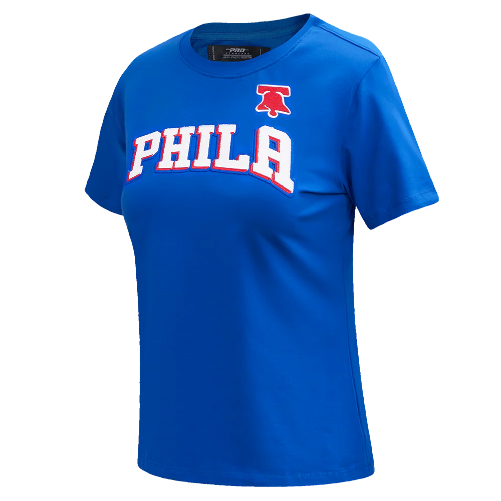NBA PHILADELPHIA 76ERS CLASSIC SHORT SLEEVE WOMEN'S SINGLE JERSEY SLIM FIT TEE (ROYAL BLUE) - Image 2