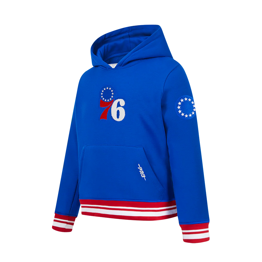 NBA PHILADELPHIA 76ERS RETRO CLASSIC BIG BOYS RIB FLEECE PULLOVER HOODIE (ROYAL BLUE/RED) - Image 9