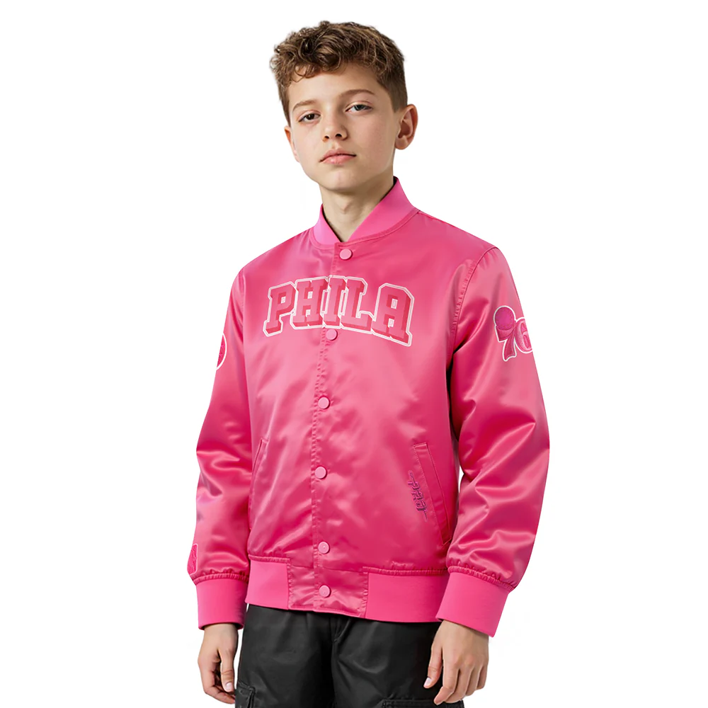 NBA PHILADELPHIA 76ERS TRIPLE PINK BIG GIRLS SATIN JACKET (BEETROOT PURPLE)