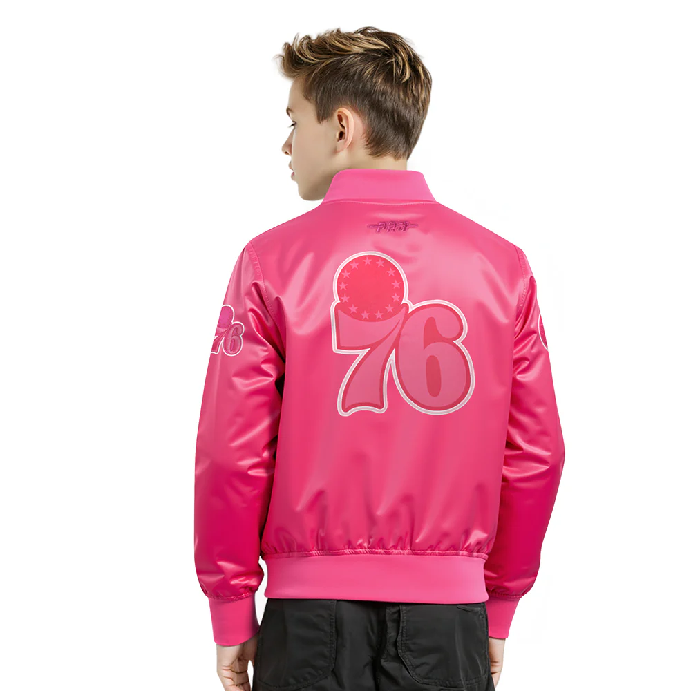 NBA PHILADELPHIA 76ERS TRIPLE PINK BIG GIRLS SATIN JACKET (BEETROOT PURPLE) - Image 2