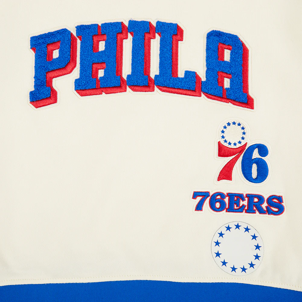 NBA PHILADELPHIA 76ERS RETRO CLASSIC BIG GIRLS RIB FLEECE CREWNECK (EGGSHELL/ROYAL BLUE) - Image 6
