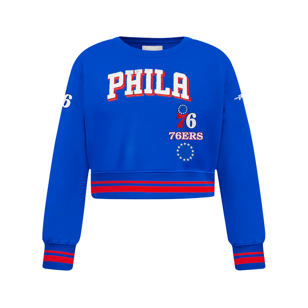 NBA PHILADELPHIA 76ERS RETRO CLASSIC BIG GIRLS RIB FLEECE CREWNECK (ROYAL BLUE/RED)