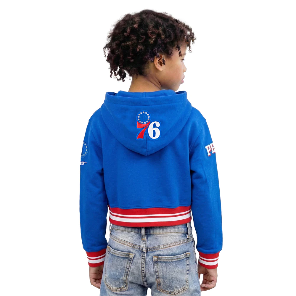 NBA PHILADELPHIA 76ERS RETRO CLASSIC BIG GIRLS RIB FLEECE PULLOVER HOODIE (ROYAL BLUE/RED) - Image 2
