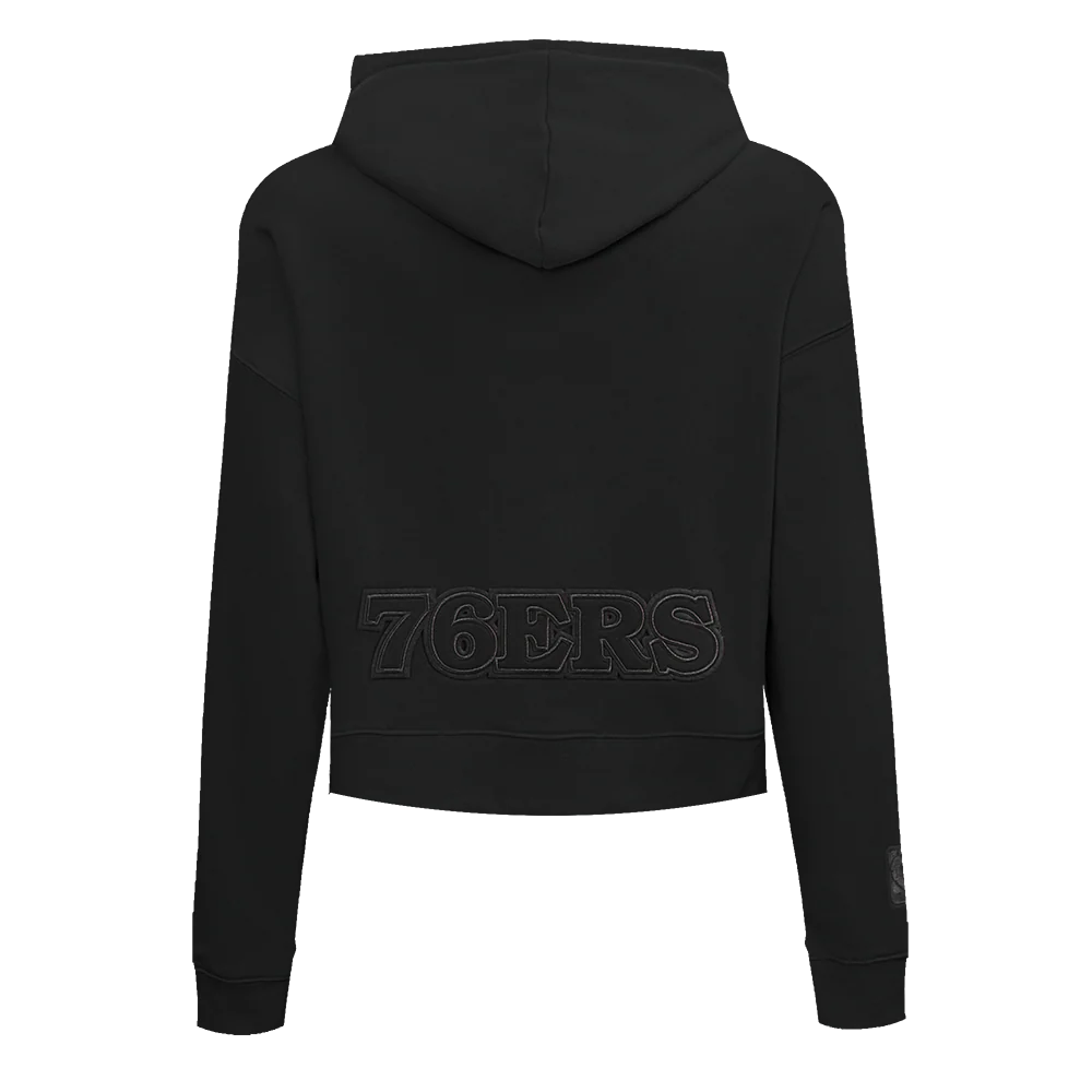 NBA PHILADELPHIA 76ERS NEUTRAL WOMEN'S CROPPED PULLOVER HOODIE (BLACK) - Image 3