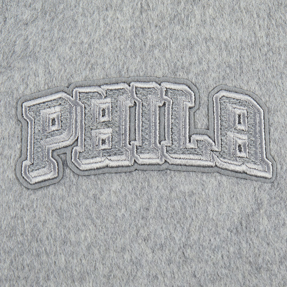 NBA PHILADELPHIA 76ERS REVERSE FRENCH TERRY WOMEN'S WOOL VARSITY JACKE (BLACK/GRAY/EGGSHELL) - Image 5