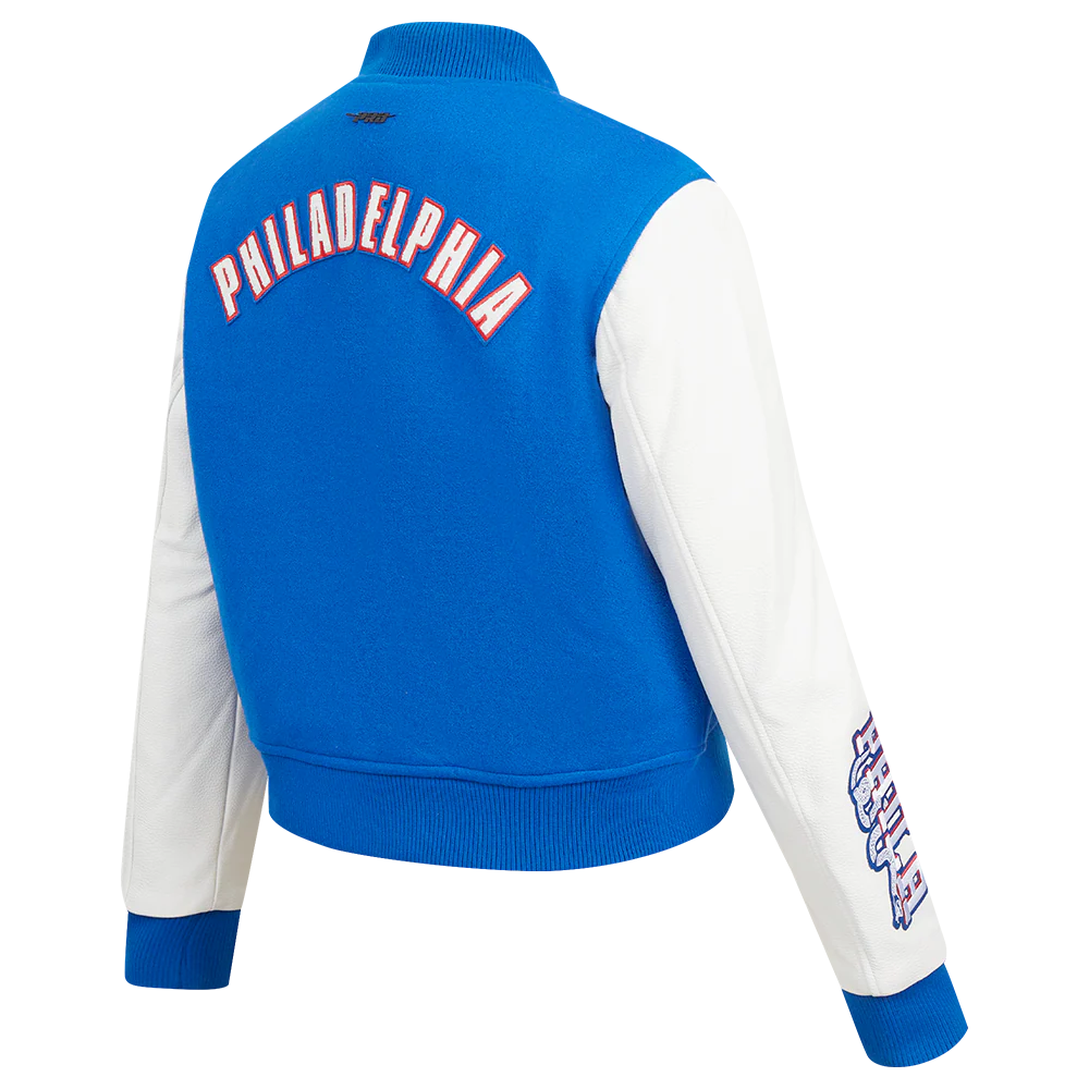 NBA PHILADELPHIA 76ERS CLASSIC WOMEN'S WOOL VARSITY JACKET (ROYAL BLUE/WHITE) - Image 3