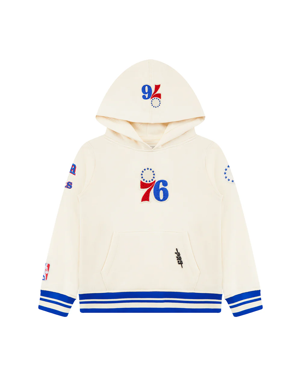 NBA PHILADELPHIA 76ERS RETRO CLASSIC LITTLE BOYS RIB FLEECE PULLOVER HOODIE (EGGSHELL/ROYAL BLUE) - Image 3