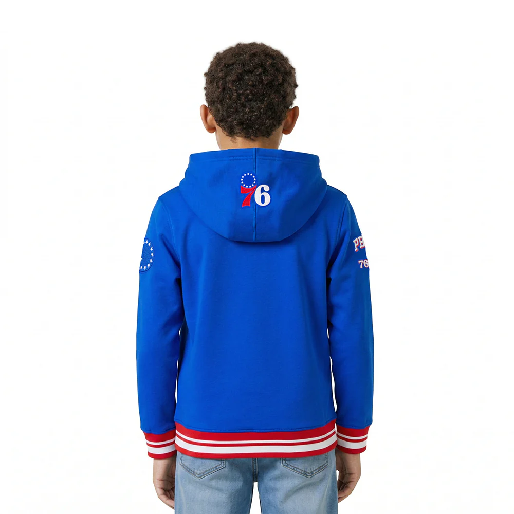 NBA PHILADELPHIA 76ERS RETRO CLASSIC LITTLE BOYS RIB FLEECE PULLOVER HOODIE (ROYAL BLUE/RED) - Image 2