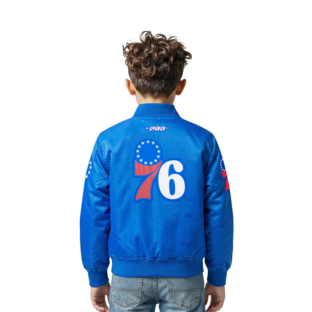 NBA PHILADELPHIA 76ERS CLASSIC LITTLE BOYS SATIN JACKET (ROYAL BLUE) - Image 2