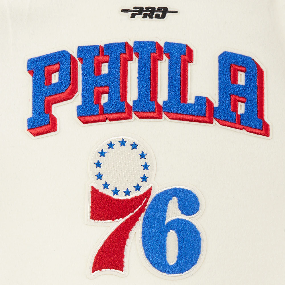 NBA PHILADELPHIA 76ERS RETRO CLASSIC LITTLE BOYS RIB WOOL VARSITY JACKET (EGGSHELL/ROYAL BLUE) - Image 10