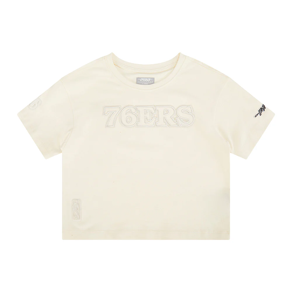 NBA PHILADELPHIA 76ERS NEUTRAL LITTLE GIRLS SHORT SLEEVE BOXY TEE (EGGSHELL) - Image 3