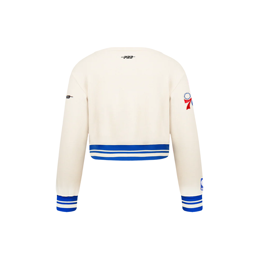 NBA PHILADELPHIA 76ERS RETRO CLASSIC LITTLE GIRLS RIB FLEECE CREWNECK (EGGSHELL/ROYAL BLUE) - Image 3