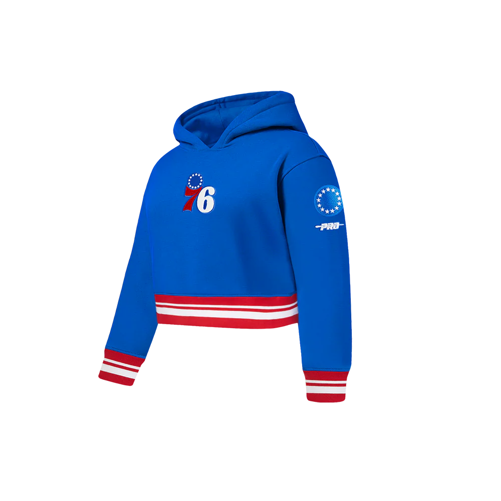 NBA PHILADELPHIA 76ERS RETRO CLASSIC LITTLE GIRLS  RIB FLEECE PULLOVER HOODIE (ROYAL BLUE/RED) - Image 2