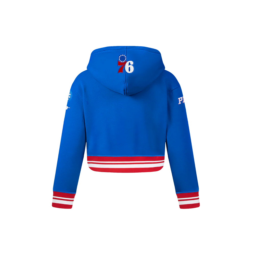 NBA PHILADELPHIA 76ERS RETRO CLASSIC LITTLE GIRLS  RIB FLEECE PULLOVER HOODIE (ROYAL BLUE/RED) - Image 3