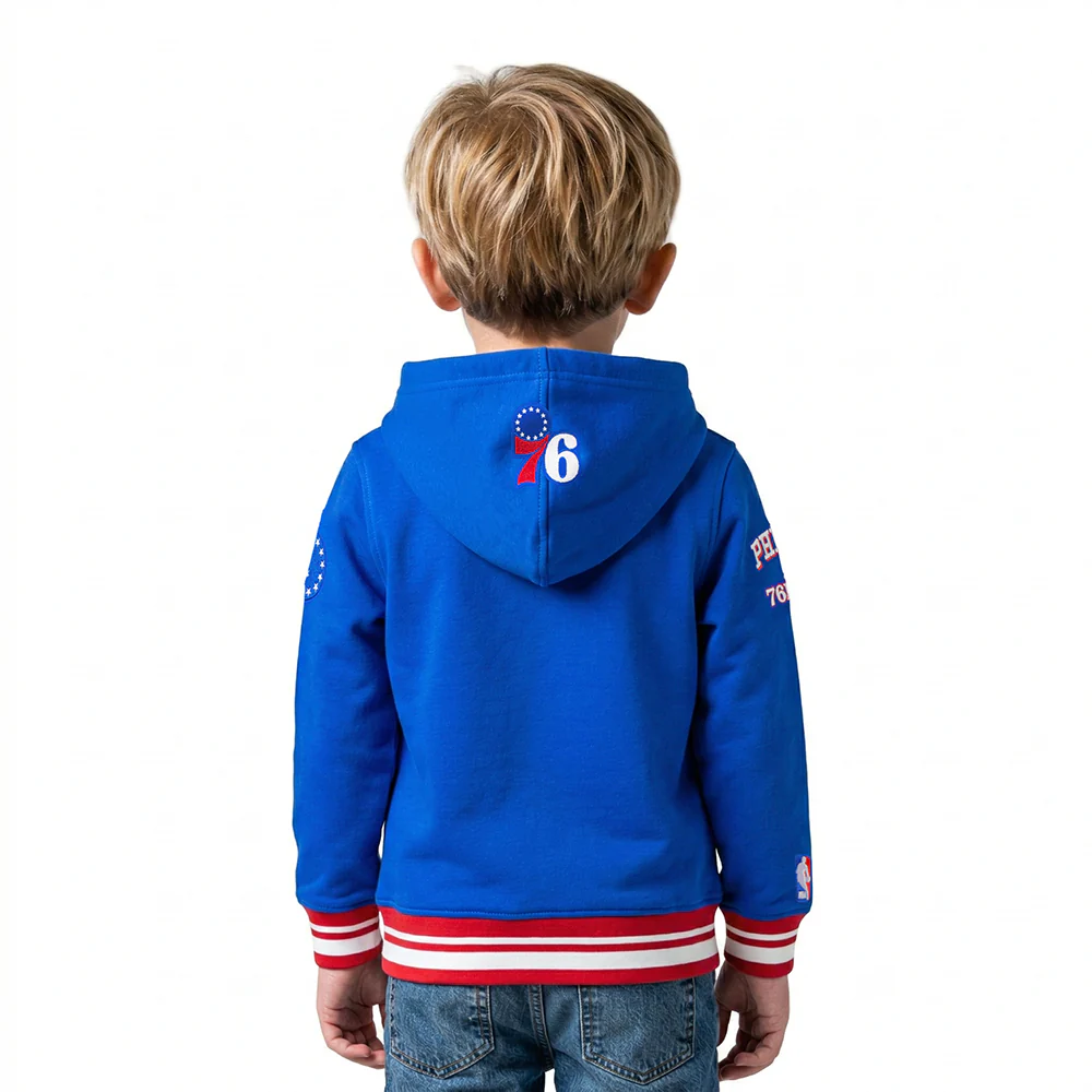 NBA PHILADELPHIA 76ERS RETRO CLASSIC TODDLER BOYS RIB FLEECE PULLOVER HOODIE (ROYAL BLUE/RED) - Image 2