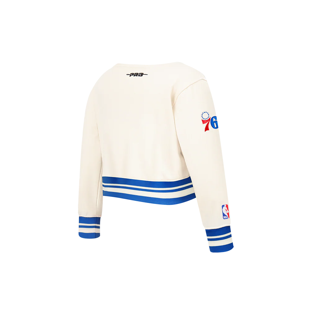 NBA PHILADELPHIA 76ERS RETRO CLASSIC TODDLER GIRLS RIB FLEECE CREWNECK (EGGSHELL/ROYAL BLUE) - Image 4