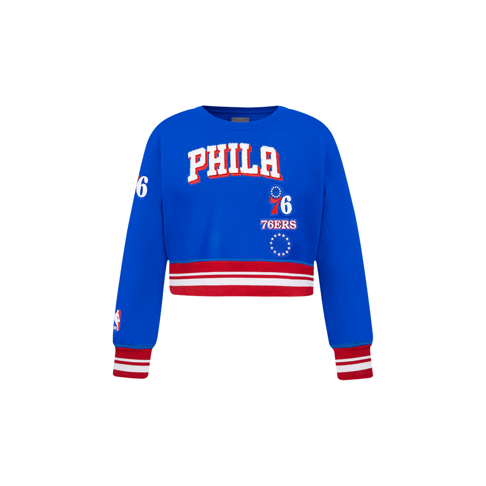 NBA PHILADELPHIA 76ERS RETRO CLASSIC TODDLER GIRLS RIB FLEECE CREWNECK (ROYAL BLUE/RED)