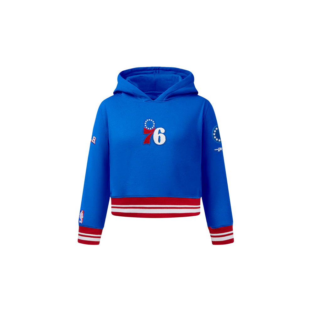 NBA PHILADELPHIA 76ERS RETRO CLASSIC TODDLER GIRLS  RIB FLEECE PULLOVER HOODIE (ROYAL BLUE/RED)