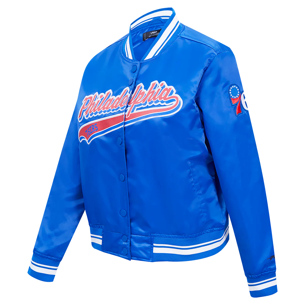 NBA PHILADELPHIA 76ers SCRIPT TAIL WOMEN'S SATIN JACKET (ROYAL BLUE) - Image 9