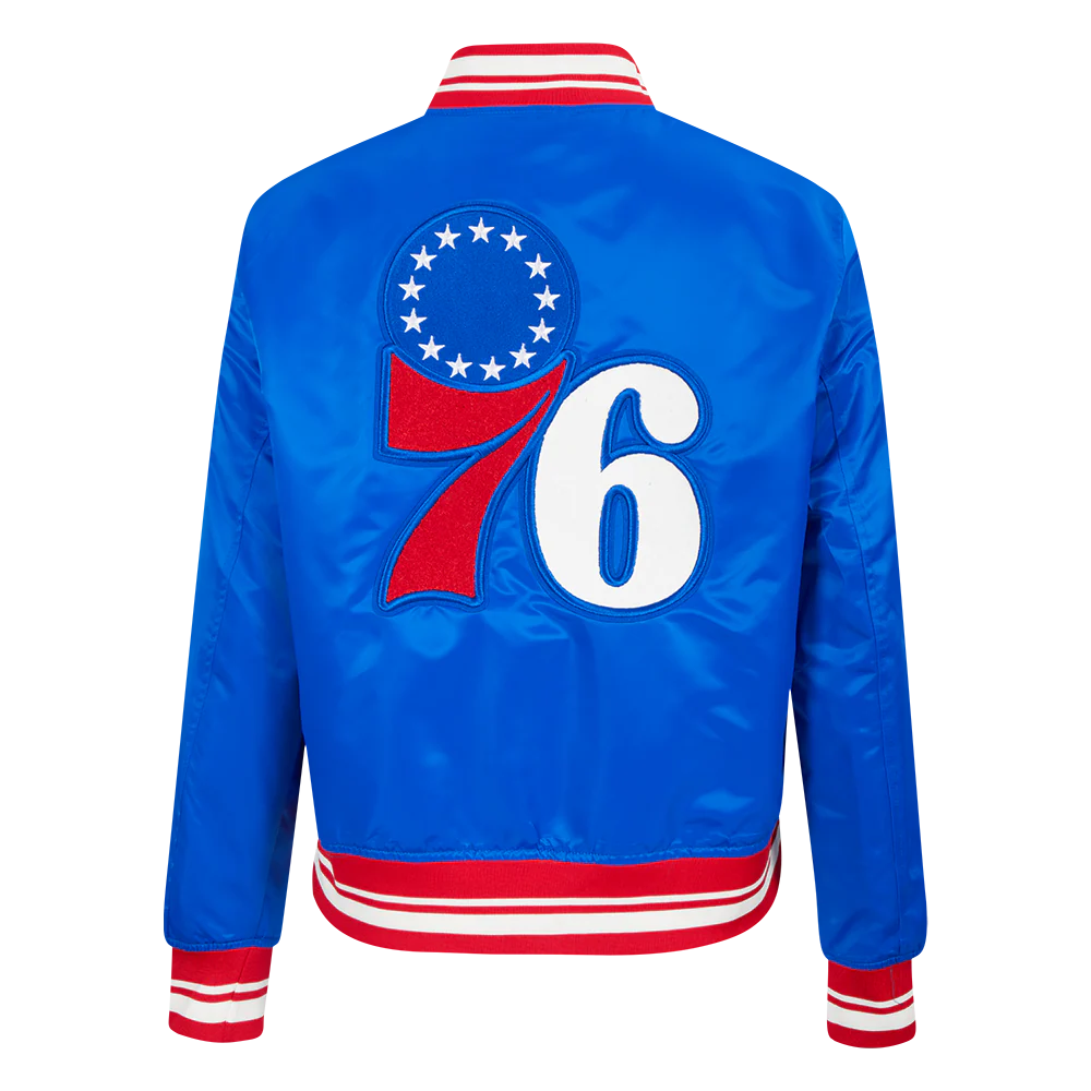 NBA PHILADELPHIA 76ERS RETRO CLASSIC WOMEN'S RIB SATIN JACKET (ROYAL BLUE/RED) - Image 3