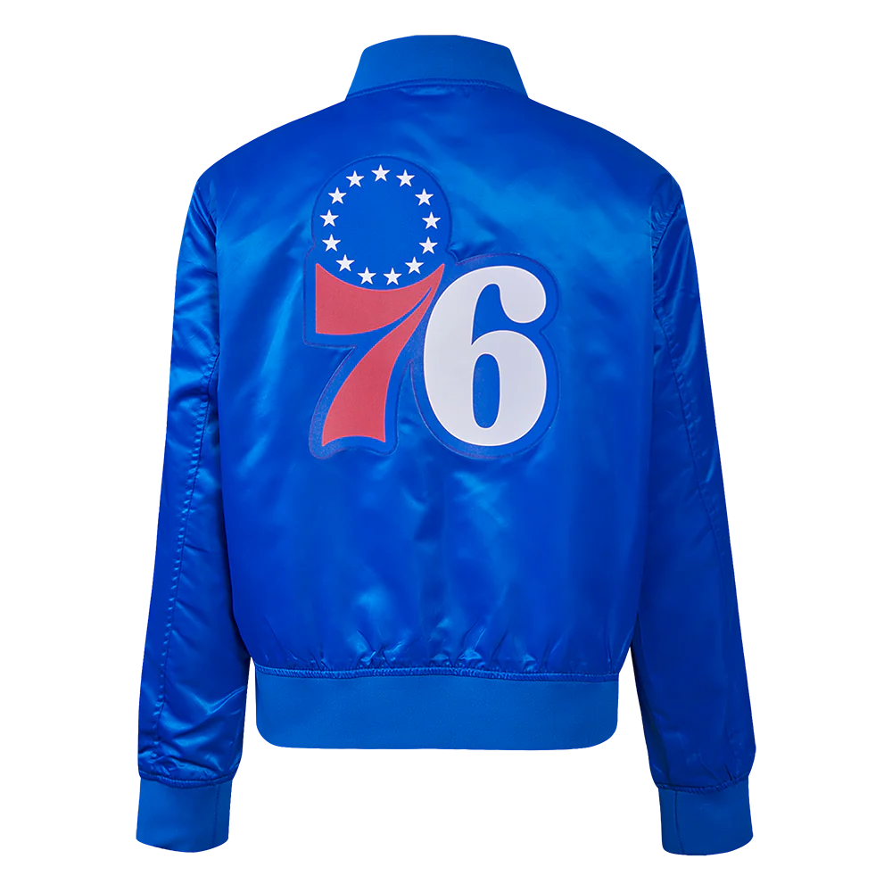 NBA PHILADELPHIA 76ERS CLASSIC WOMEN'S SATIN JACKET (ROYAL BLUE) - Image 3
