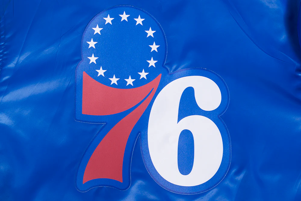 NBA PHILADELPHIA 76ERS CLASSIC WOMEN'S SATIN JACKET (ROYAL BLUE) - Image 8