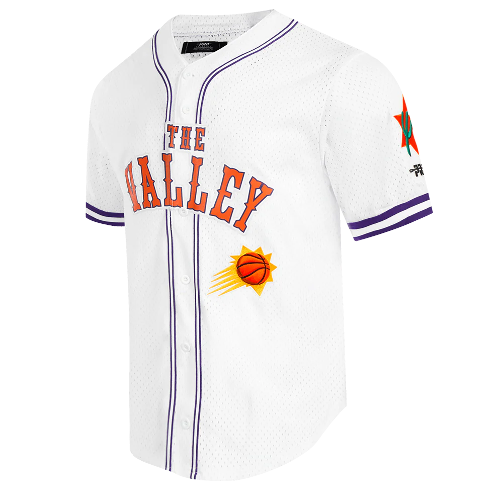 NBA PHOENIX SUNS CITY EDITION 24-25 MEN'S MESH BUTTON DOWN SHIRT (WHITE/PURPLE) - Image 2