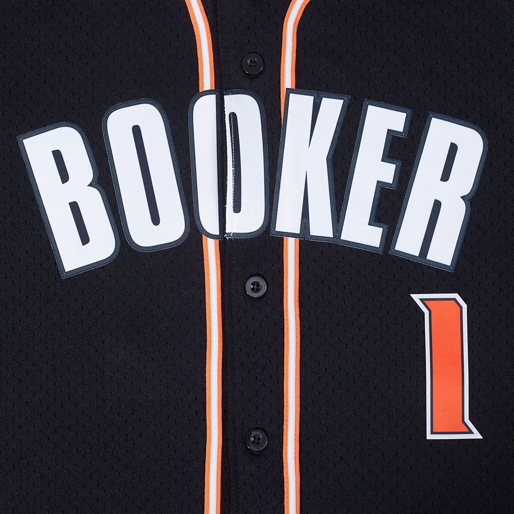 NBA PHOENIX SUNS DEVIN BOOKER #1 CLASSIC MESH PNN MEN'S MESH BUTTON DOWN SHIRT (BLACK/ORANGE) - Image 10