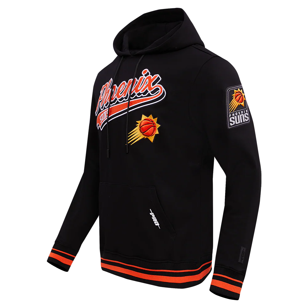NBA PHOENIX SUNS SCRIPT TAIL MEN'S RIB FLEECE PULLOVER HOODIE (BLACK/ORANGE) - Image 2