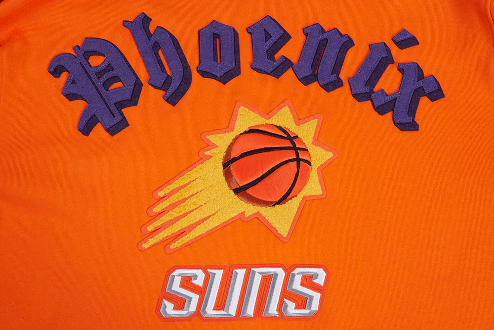 NBA PHOENIX SUNS OLD ENGLISH MEN'S PULLOVER HOODIE (ORANGE) - Image 5