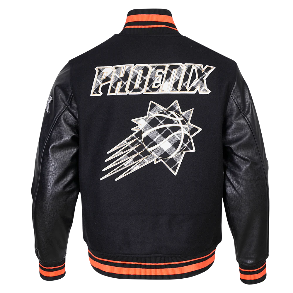 NBA PHOENIX SUNS PRO PREP MEN'S WOOL VARSITY JACKET (BLACK/ORANGE) - Image 4