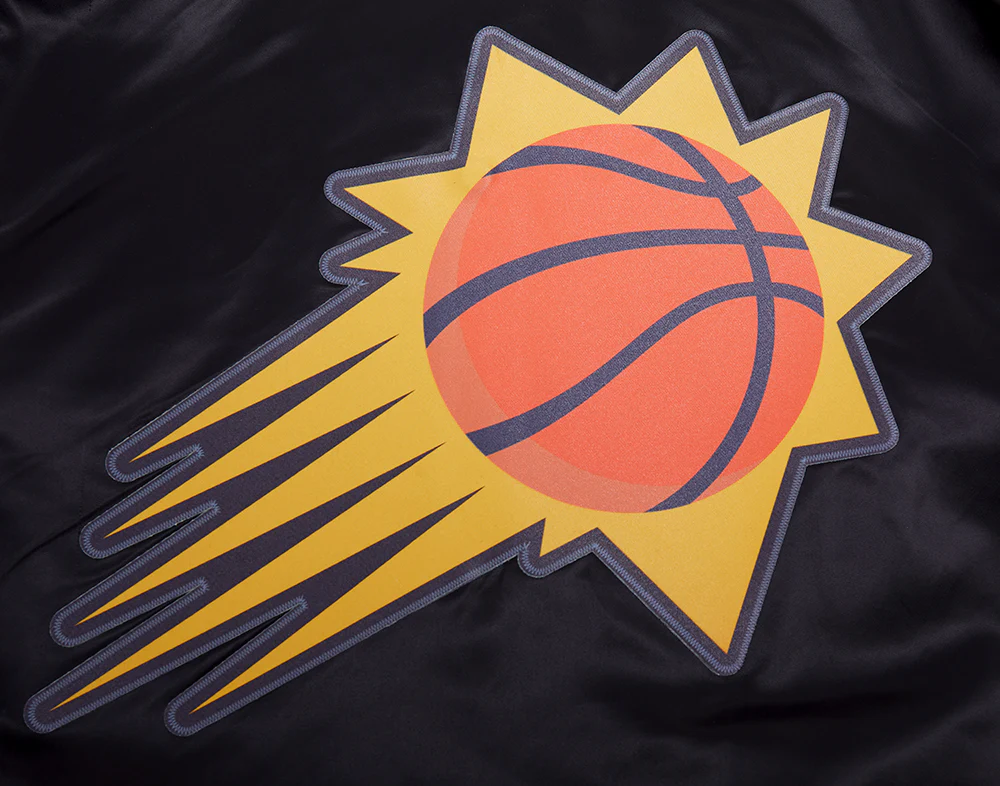 NBA PHOENIX SUNS SCRIPT TAIL MEN'S SATIN JACKET (BLACK/ORANGE) - Image 8