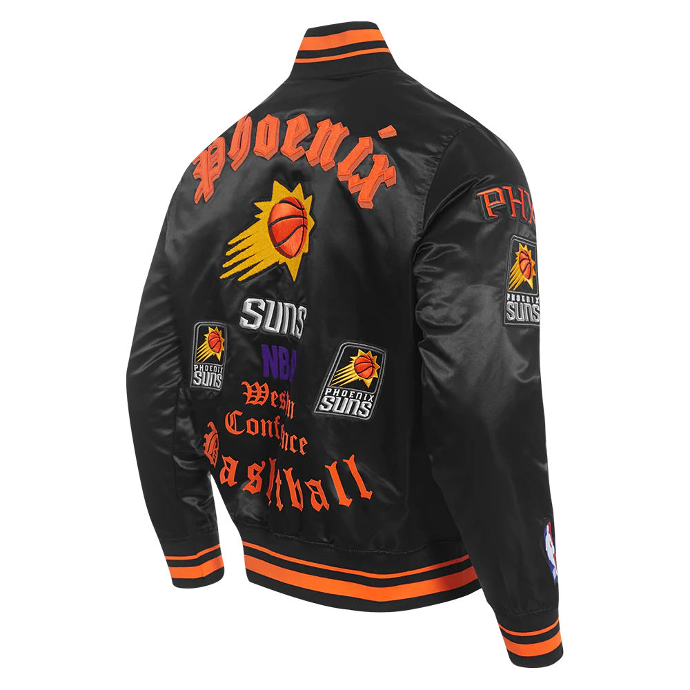 NBA PHOENIX SUNS OLD ENGLISH MEN'S LOGO SATIN JACKET (BLACK/ORANGE) - Image 13