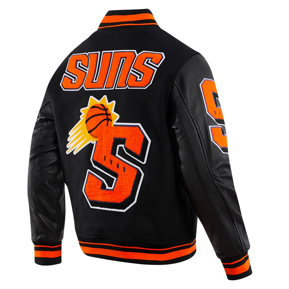 NBA PHOENIX SUNS MASHUP MEN'S RIB WOOL VARSITY JACKET (BLACK) - Image 3