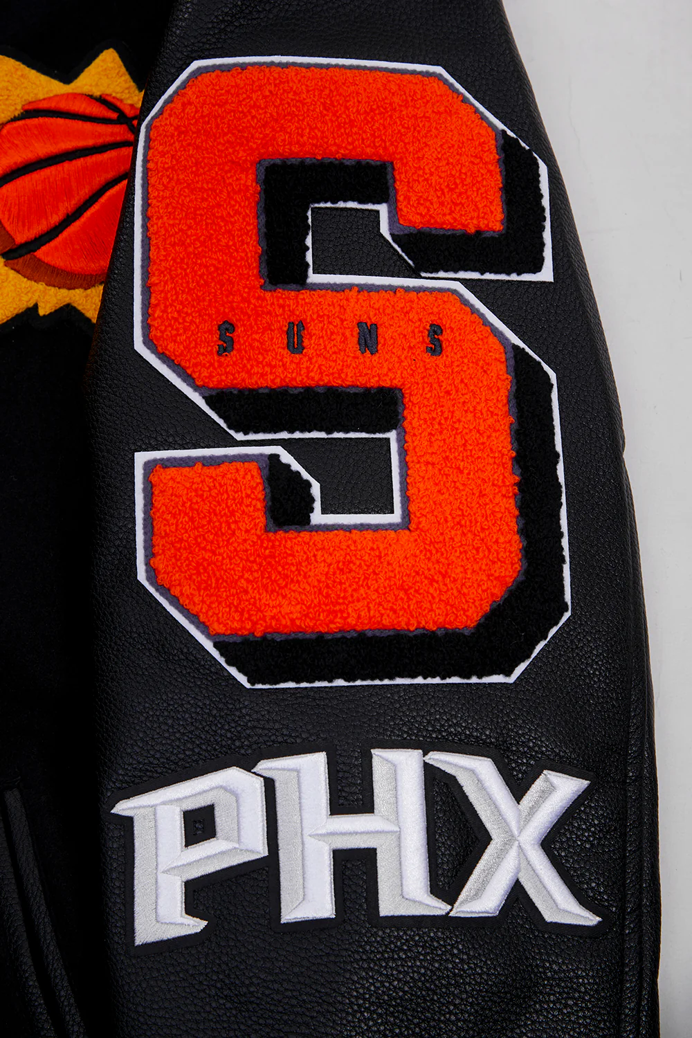 NBA PHOENIX SUNS MASHUP MEN'S RIB WOOL VARSITY JACKET (BLACK) - Image 8