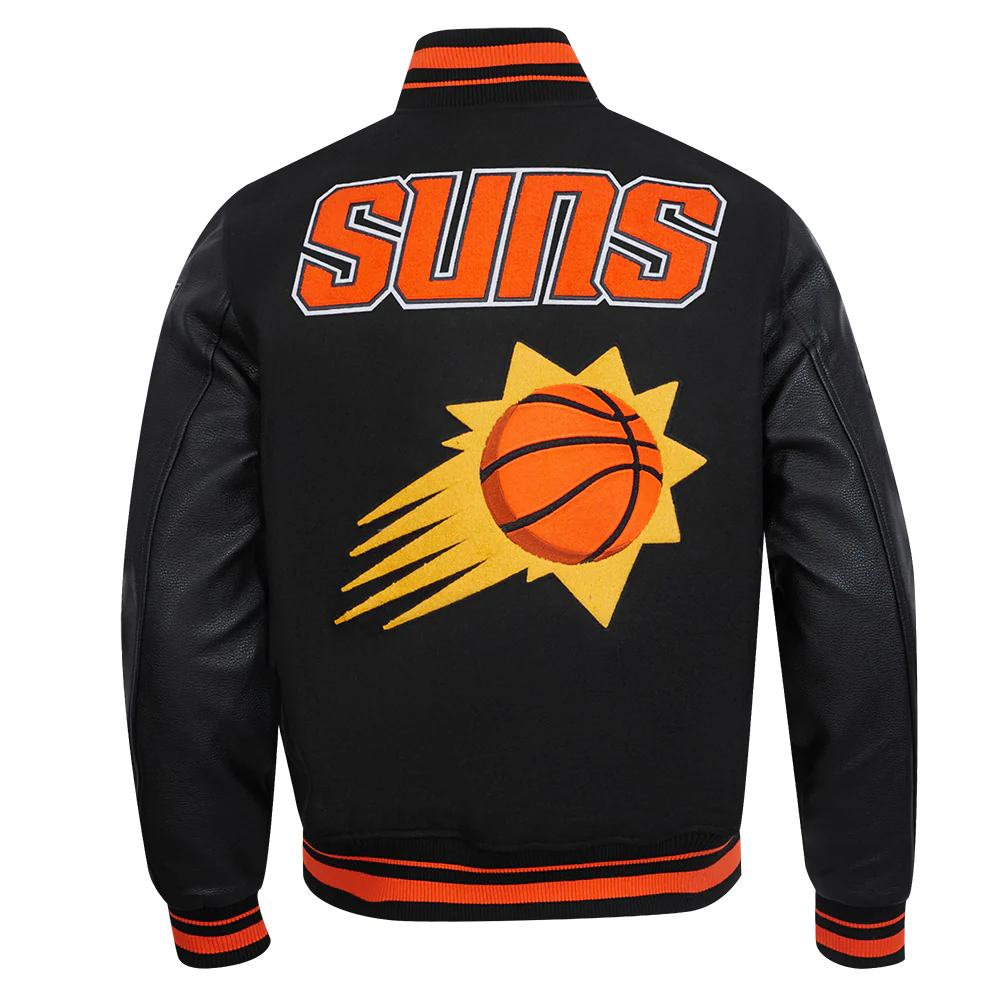 NBA PHOENIX SUNS RETRO CLASSIC MEN'S RIB WOOL VARSITY JACKET (BLACK/ORANGE) - Image 3