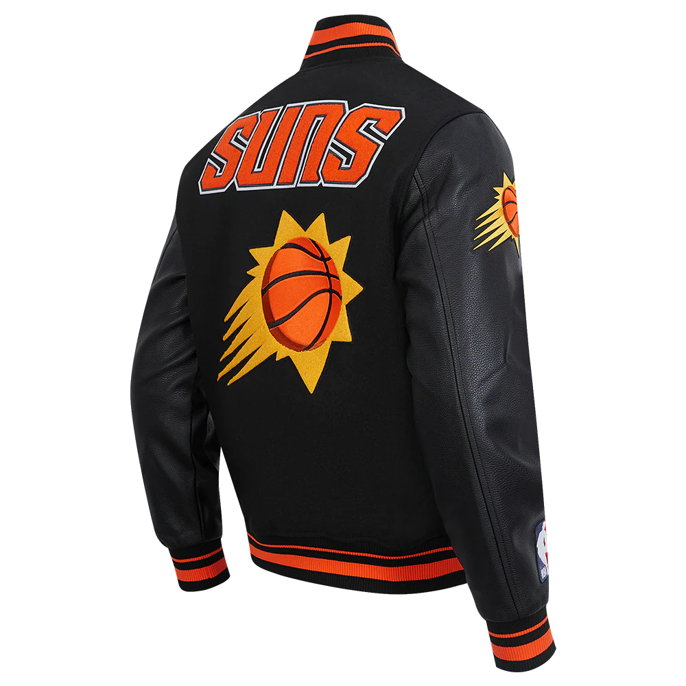 NBA PHOENIX SUNS RETRO CLASSIC MEN'S RIB WOOL VARSITY JACKET (BLACK/ORANGE) - Image 4