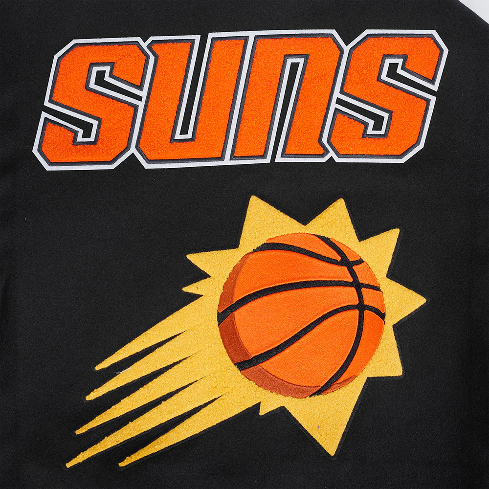 NBA PHOENIX SUNS RETRO CLASSIC MEN'S RIB WOOL VARSITY JACKET (BLACK/ORANGE) - Image 5