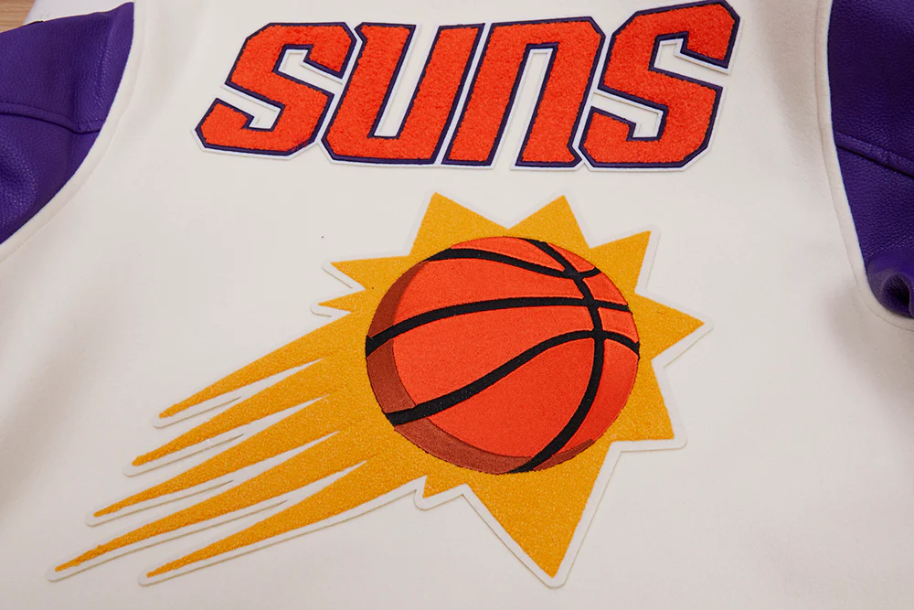NBA PHOENIX SUNS RETRO CLASSIC MEN'S RIB WOOL VARSITY JACKET (EGGSHELL/PURPLE) - Image 10