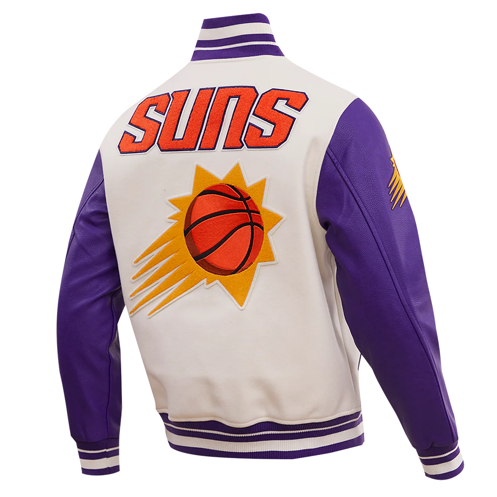 NBA PHOENIX SUNS RETRO CLASSIC MEN'S RIB WOOL VARSITY JACKET (EGGSHELL/PURPLE) - Image 4