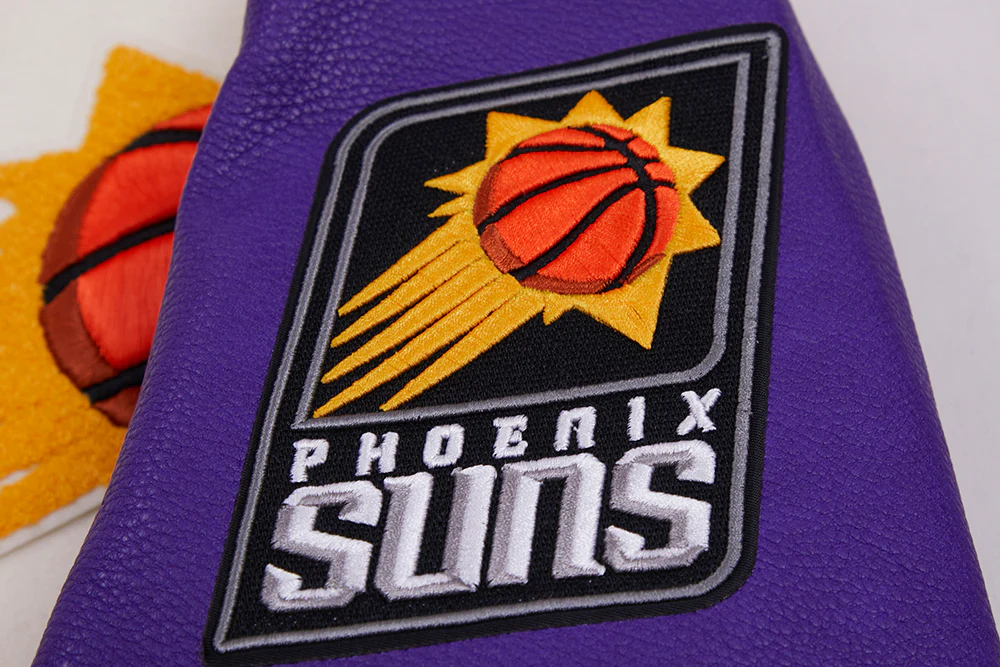 NBA PHOENIX SUNS RETRO CLASSIC MEN'S RIB WOOL VARSITY JACKET (EGGSHELL/PURPLE) - Image 9