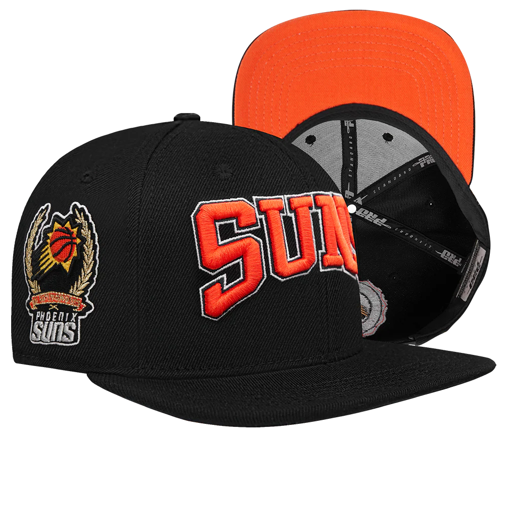 NBA PHOENIX SUNS CREST EMBLEM UNISEX WORDMARK WOOL SNAPBACK HAT (BLACK) - Image 2