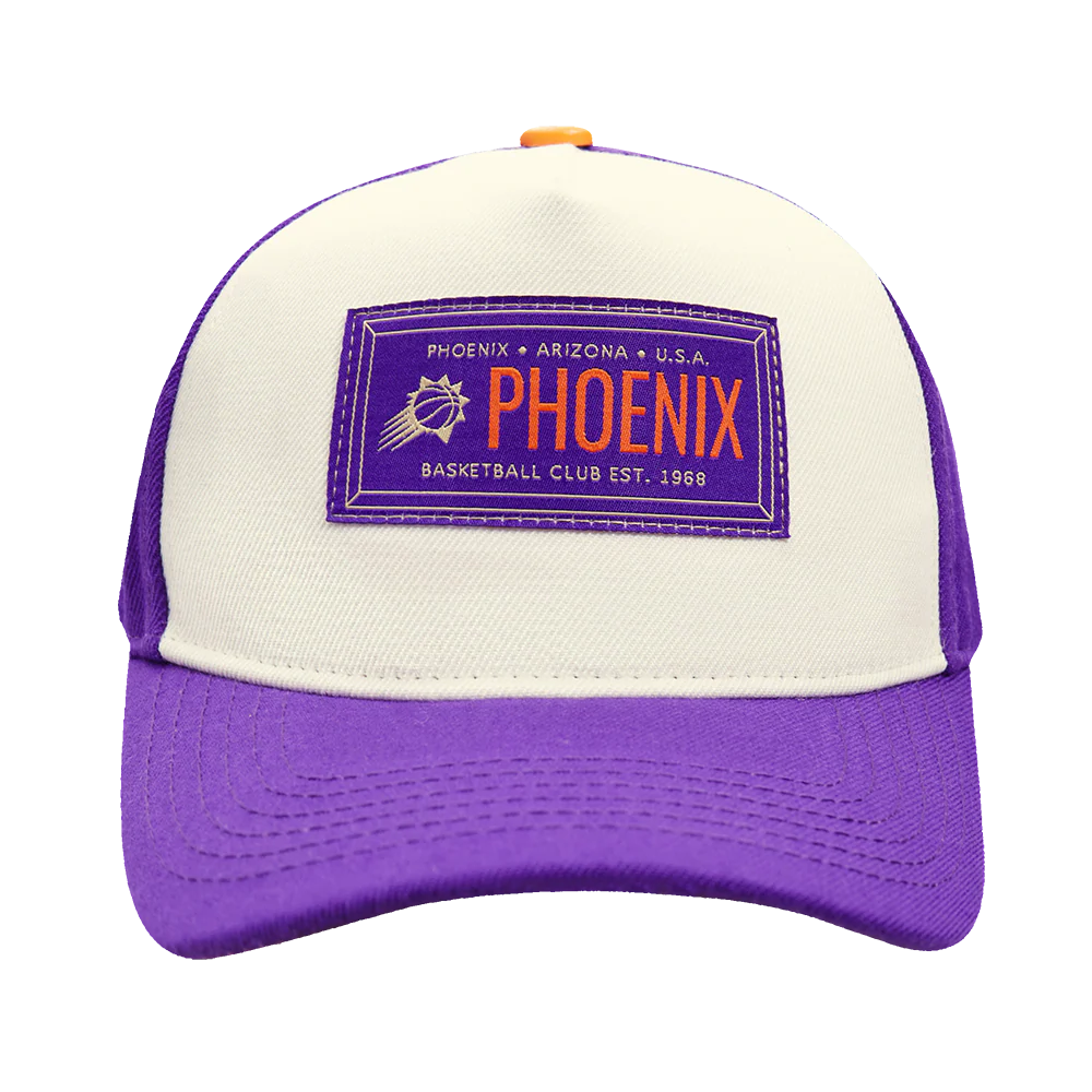 NBA PHOENIX SUNS CLUB MEMBER BADGE PINCH FRONT SNAPBACK HAT (EGGSHELL/ PURPLE)