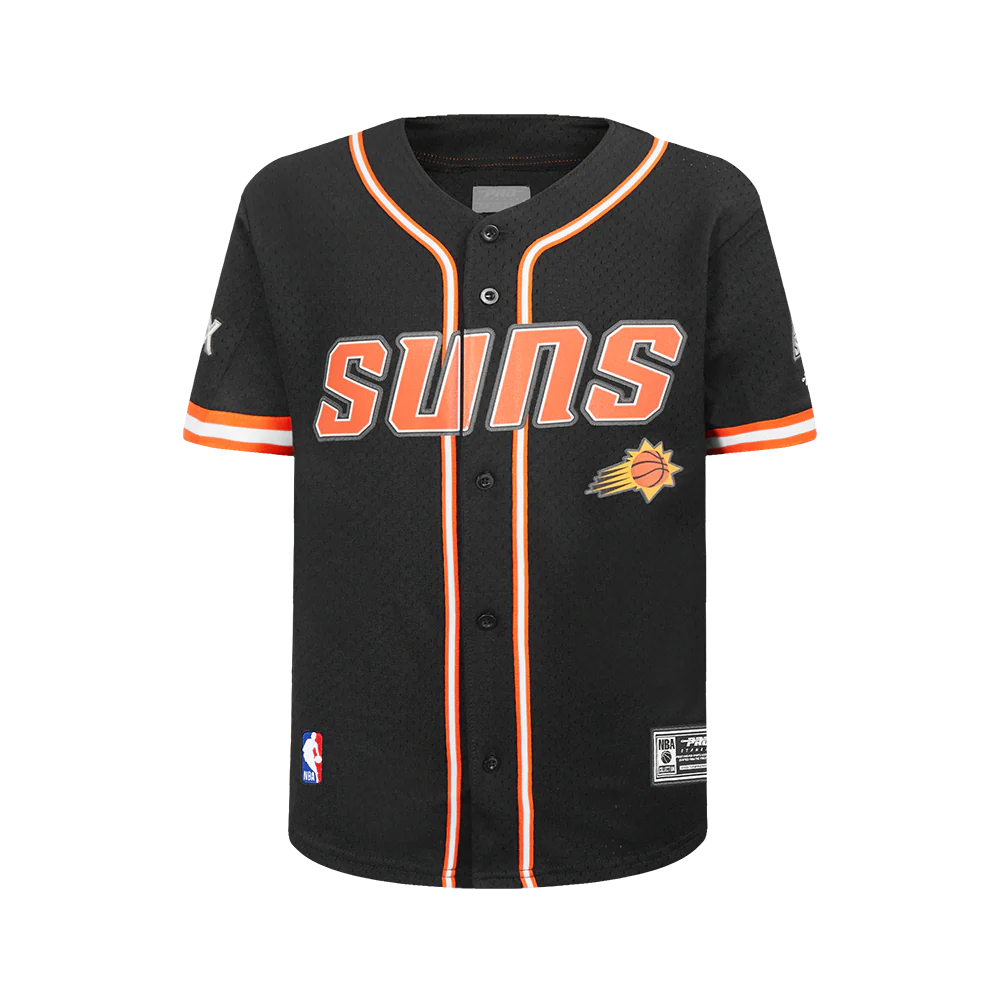 PHOENIX SUNS CLASSIC BIG BOY'S MESH BUTTON DOWN SHIRT (BLACK/ORANGE)