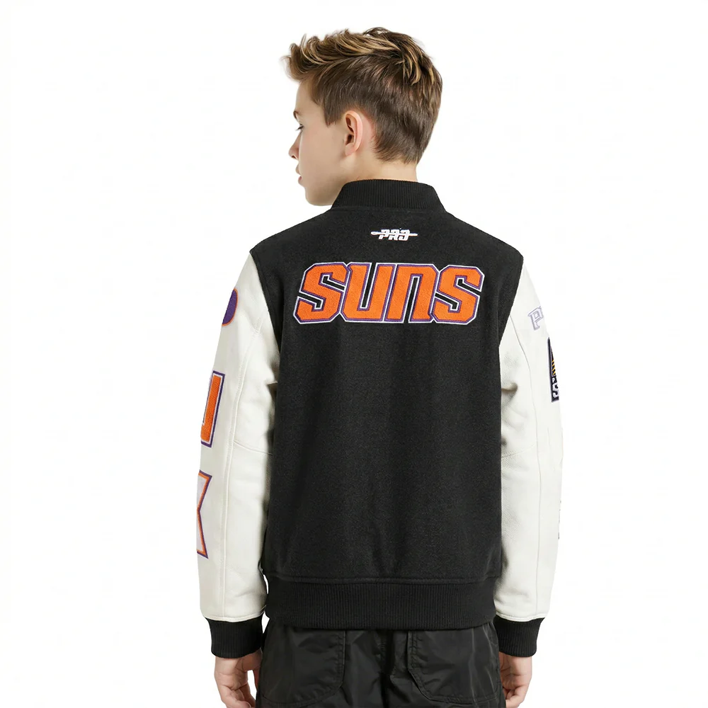 NBA PHOENIX SUNS CLASSIC BIG BOYS WOOL VARSITY JACKET (BLACK/WHITE) - Image 2