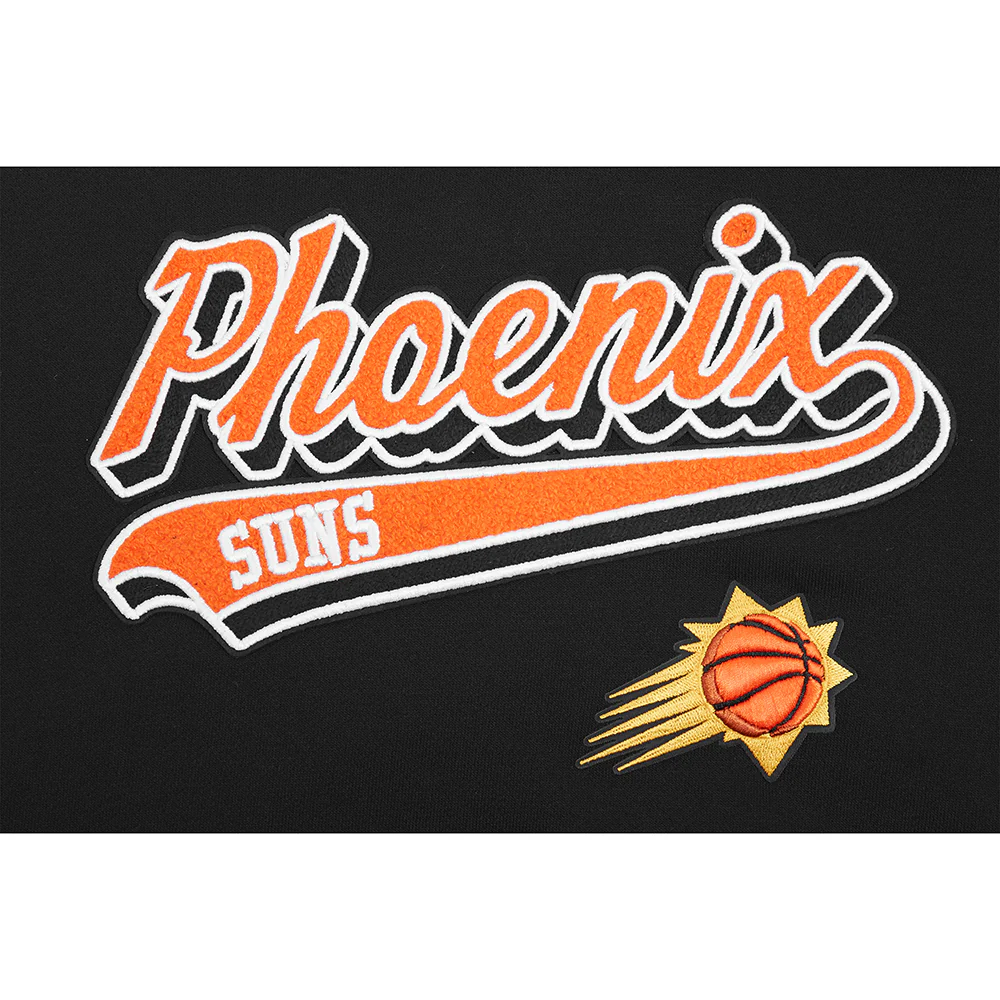 NBA PHOENIX SUNS SCRIPT TAIL WOMEN'S RIB FLEECE CROPPED PULLOVER HOODIE (BLACK/ORANGE) - Image 9