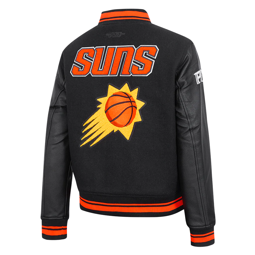 NBA PHOENIX SUNS RETRO CLASSIC WOMEN'S RIB WOOL VARSITY JACKET (BLACK/ORANGE) - Image 4