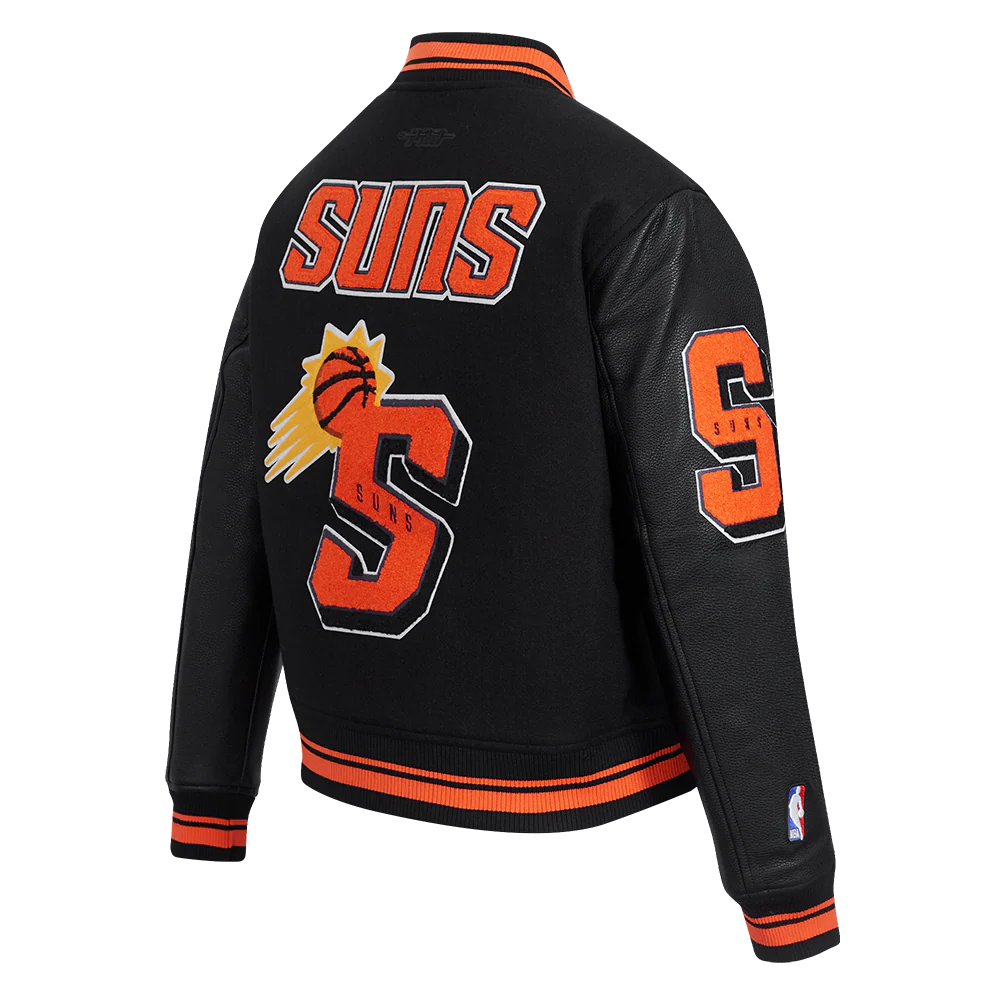 NBA PHOENIX SUNS MASHUP WOMEN'S RIB WOOL VARSITY JACKET (BLACK/ORANGE) - Image 4