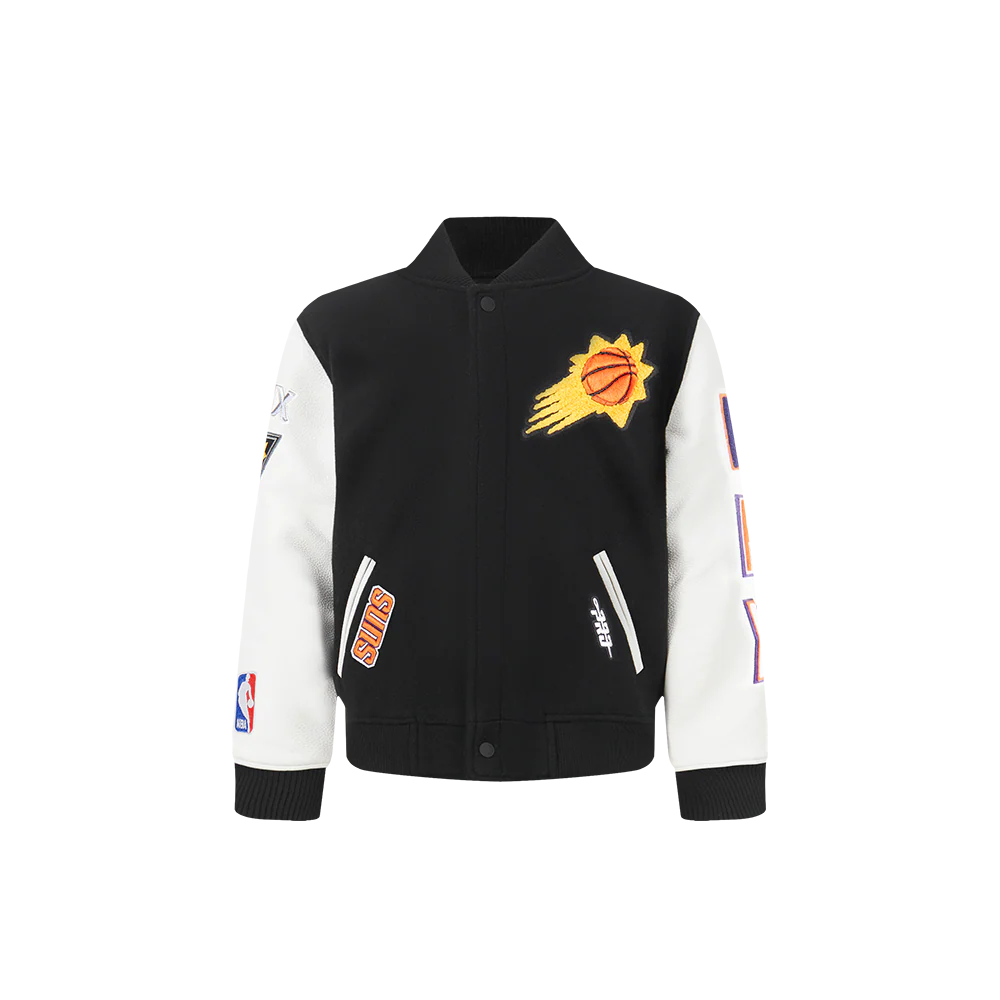 NBA PHOENIX SUNS CLASSIC TODDLER BOYS WOOL VARSITY JACKET (BLACK/WHITE)